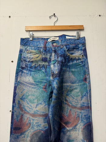 OUR LEGACY THIRD CUT DIGITAL CHALK PRINT FLOWER HANK GRUNER DENIM JEANS