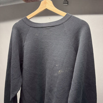 1990s Thrashed Faded Distressed Blank Black Raglan Sweatshirt