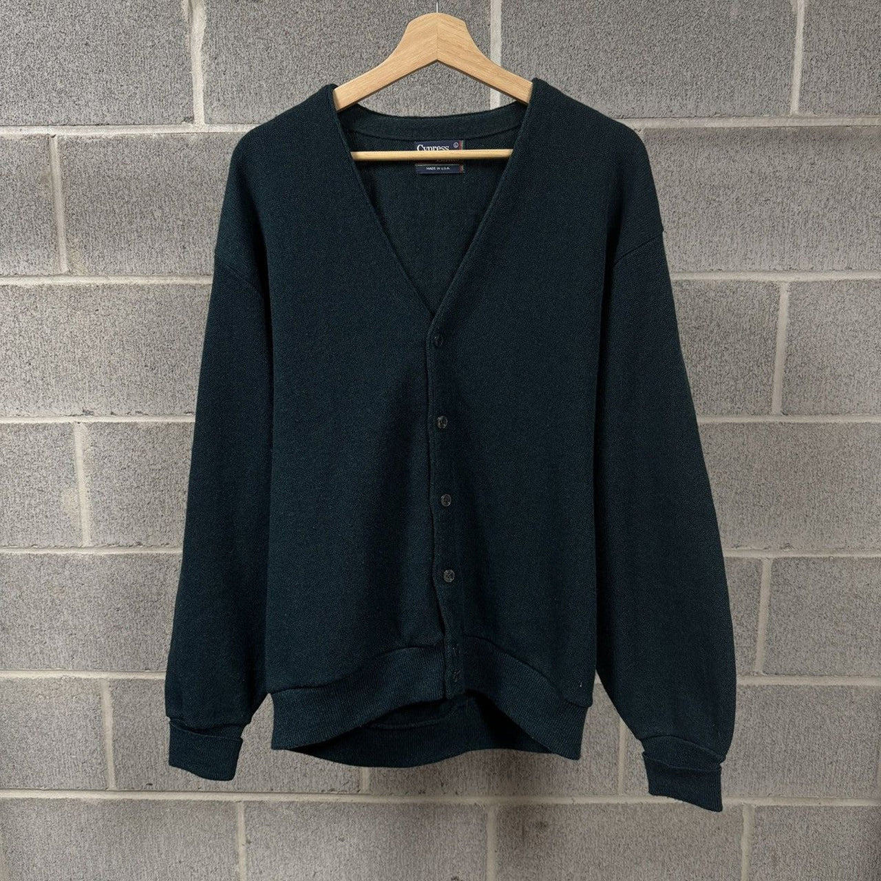 1990s Dark Green Blue Acrylic Cardigan Sweater