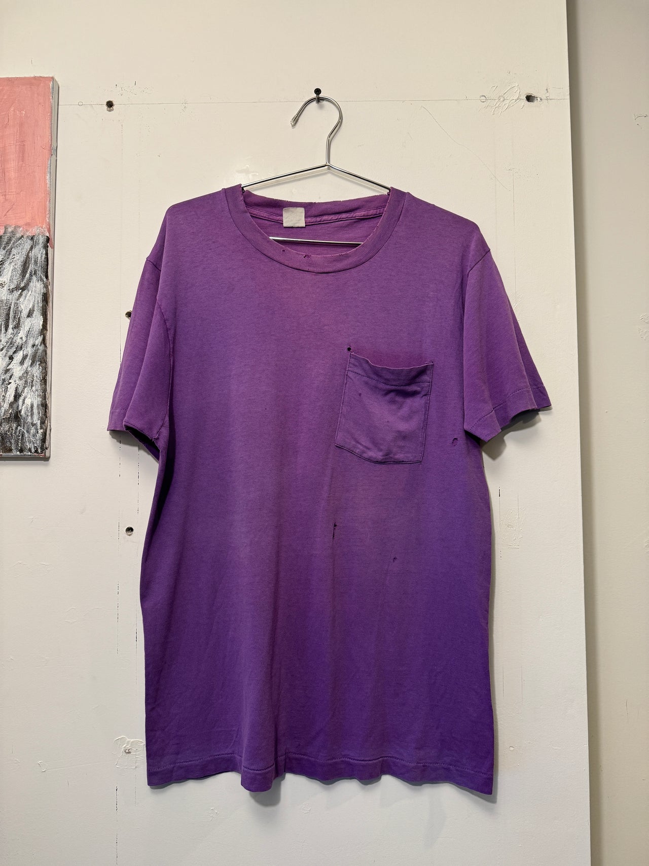 1980S THRASHED BLANK PURPLE POCKET TEE