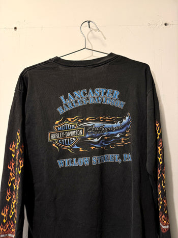 1990s HARLEY FADED MINI FLAME LOGO LONGSLEEVE TEE