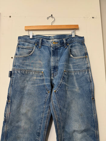 2000S KEY THRASHED DENIM DOUBLE KNEE CARPENTER WORK JEANS