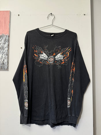 2000s HARLEY DAVIDSON METAL BAT WING FLAME LONGSLEEVE TEE