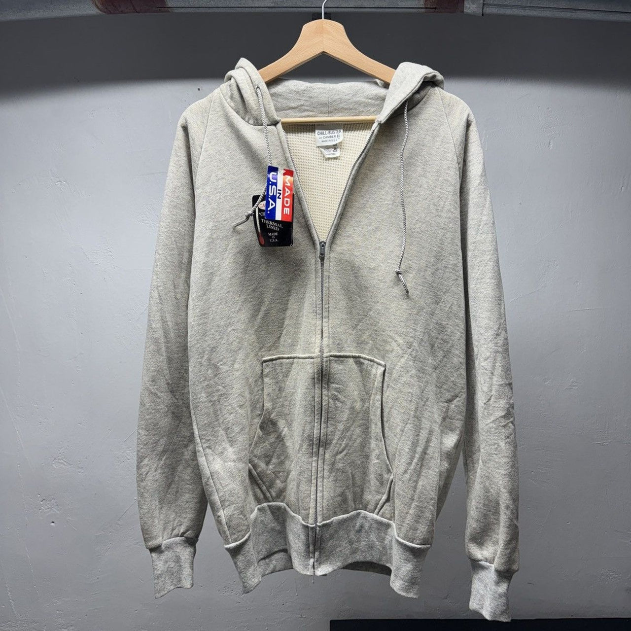1990s Camber Chill-Buster II Blank Grey Thermal Lined Zip Up Hoodie