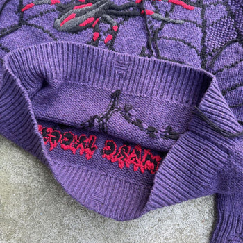 THE MARC JACOBS HEAVY KNIT SPIDER PICTURE SWEATER PURPLE