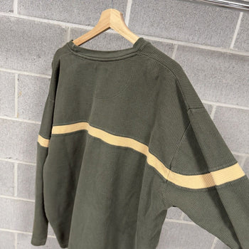 1990s Striped Green Ribbed Longsleeve Thermal Shirt