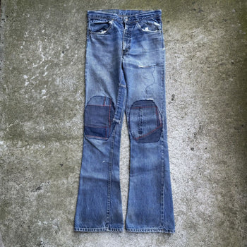 1970s LEVI’S BIG E 646 ORANGE TAB REWORKED DENIM BOOTCUT FLARE JEANS