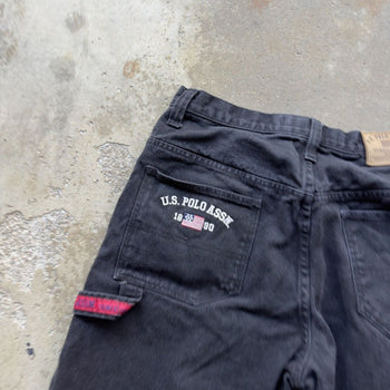 2000S US POLO ASSN BAGGY DENIM BLACK JEAN SHORTS JORTS