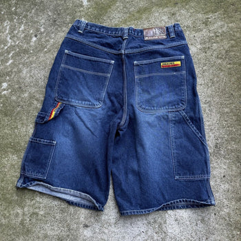 2000S Y2K BROOKLYN EXPRESS FADED DENIM JEAN SHORTS JORTS