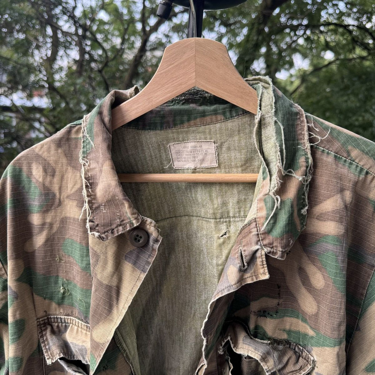 1980s Thrashed Camo Cargo Fatigue Shirt