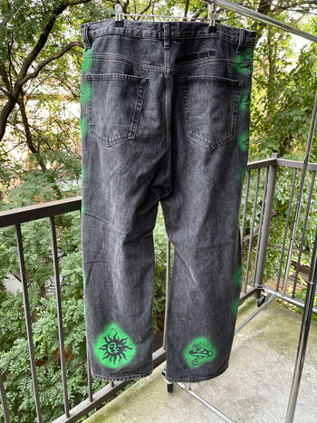 STUSSY DRIES VAN NOTEN BLACK STENCIL JEANS