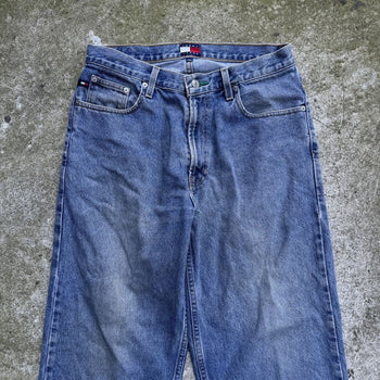 1990S Y2K TOMMY JEANS BAGGY FADED BLUE DENIM JEANS