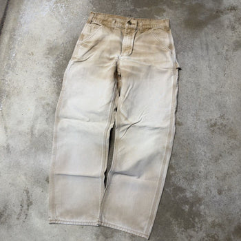 VINTAGE CARHARTT THRASHED FADED TAN DENIM DOUBLE KNEE PANTS