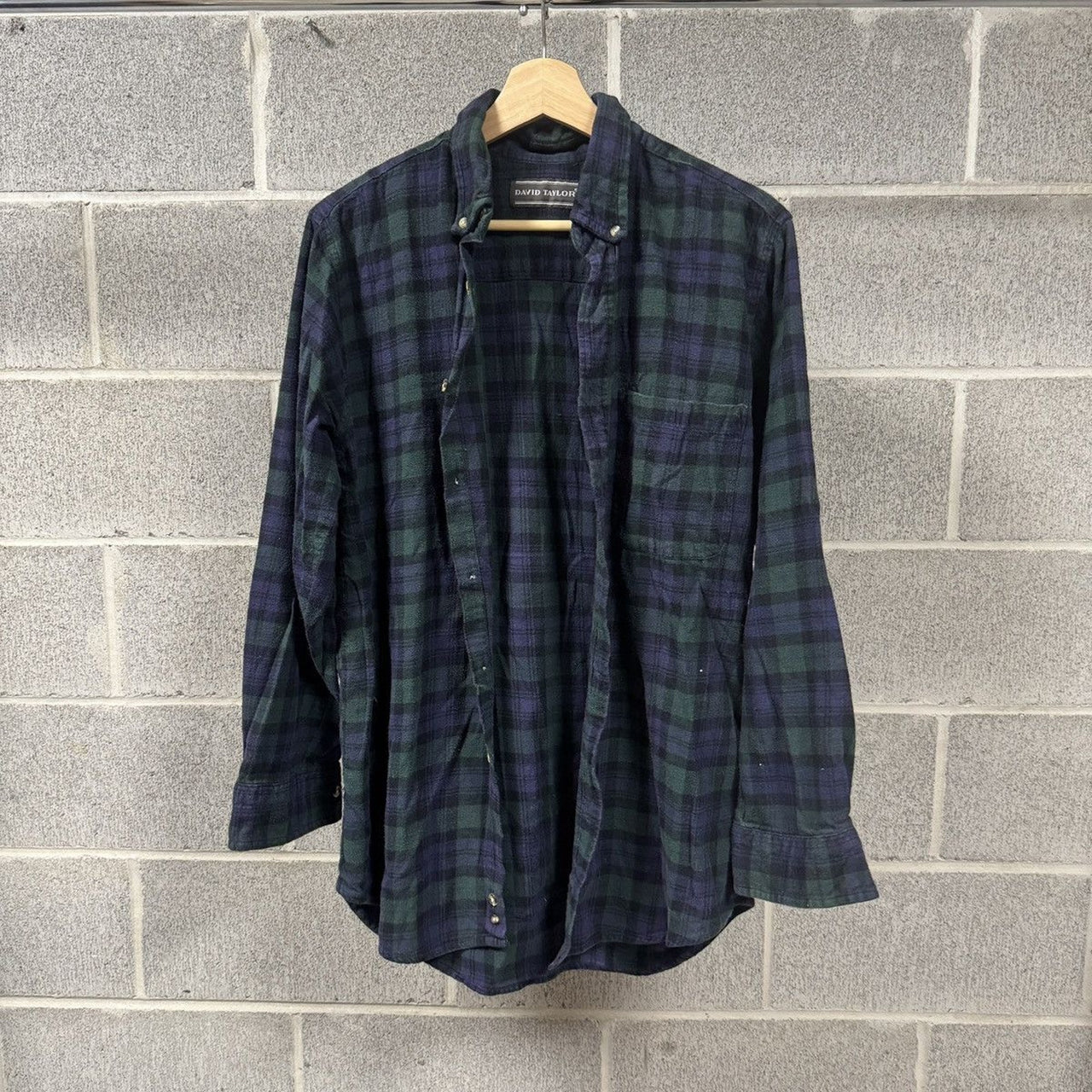 1990s Blue Green Plaid Grunge Flannel Shirt