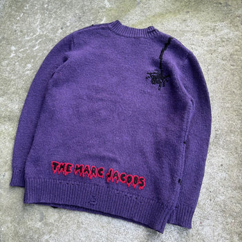 THE MARC JACOBS HEAVY KNIT SPIDER PICTURE SWEATER PURPLE