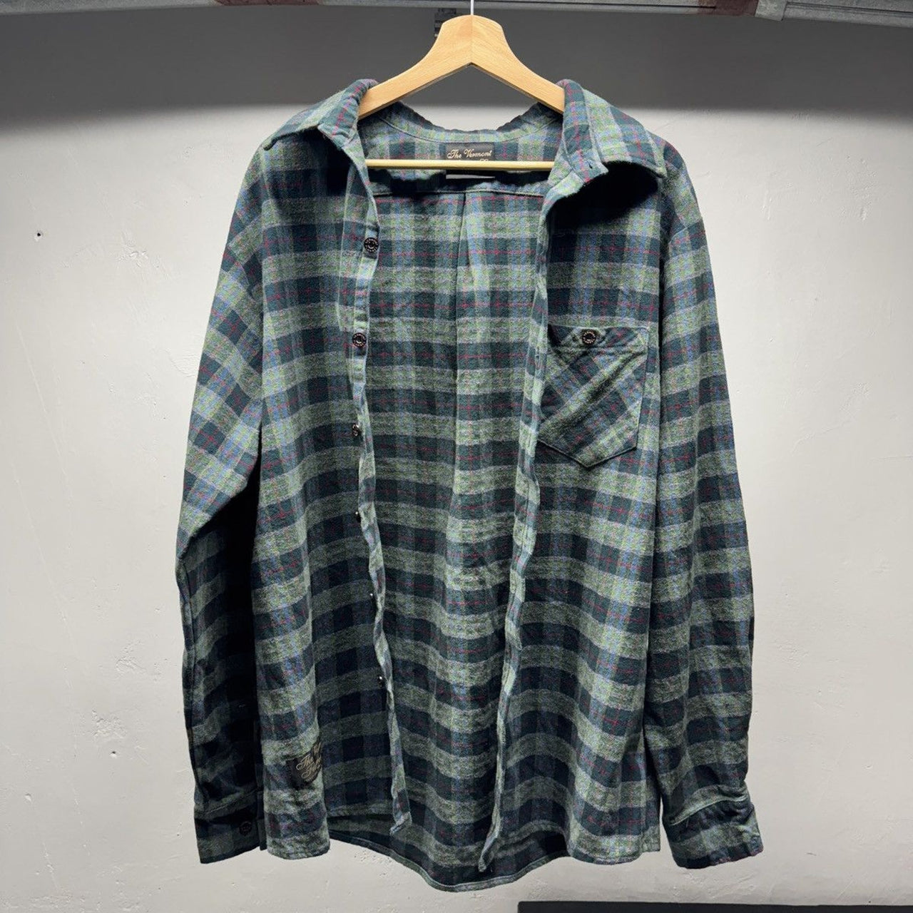 2000s Faded Blue Green Plaid Flannel Shirt