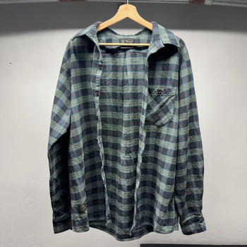 2000s Faded Blue Green Plaid Flannel Shirt