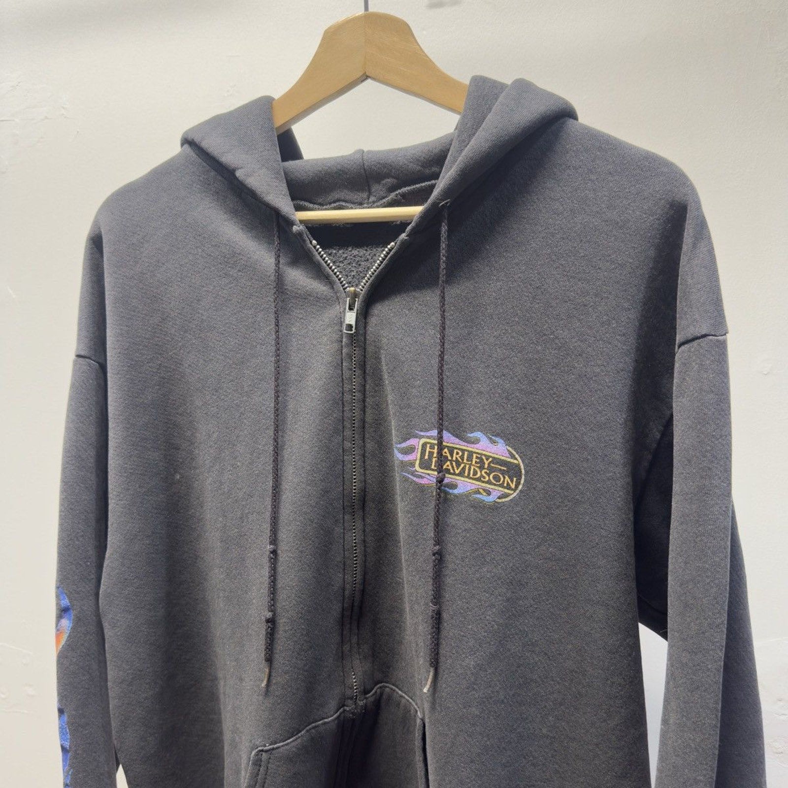 Vintage 2000s Harley Davidson Faded Distressed Flame Zip Hoodie