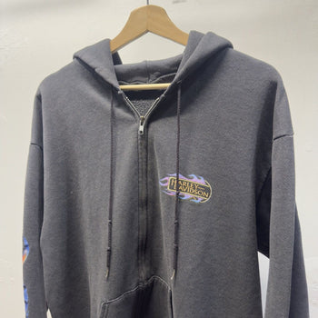 Vintage 2000s Harley Davidson Faded Distressed Flame Zip Hoodie