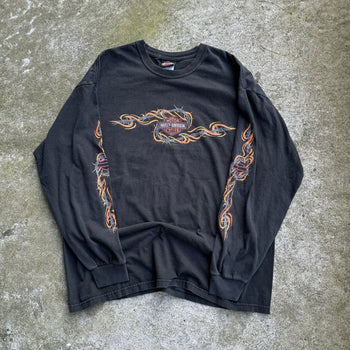 2000s HARLEY DAVIDSON WIRE FLAMES LOGO LONGSLEEVE TEE