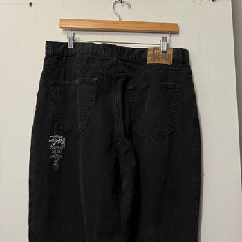 STUSSY WASHED CANVAS BLACK 8 BALL BIG OL' JEANS