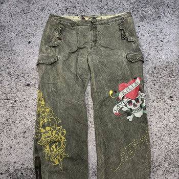 ED HARDY WIDE LEG TATTOO CARGO PANTS