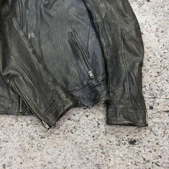 Aged Leather Double Zip Asymmetric Racer Custom Jacket