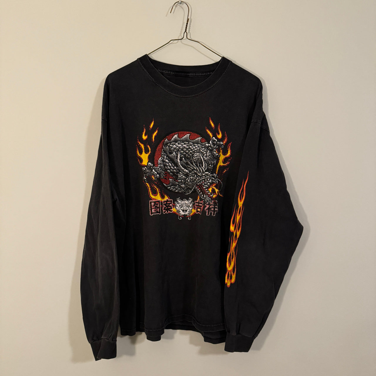 2000s Y2K FADED DRAGON FLAME LONGSLEEVE TEE