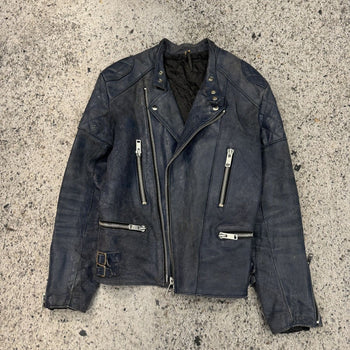 1990S FADED AGED BLUE LEATHER MOTORCYCLE JACKET