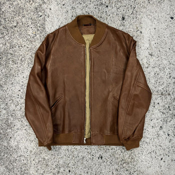 BROWN FULL GRAIN COW LEATHER CUSTOM OVERSIZED BASEBALL JACKET