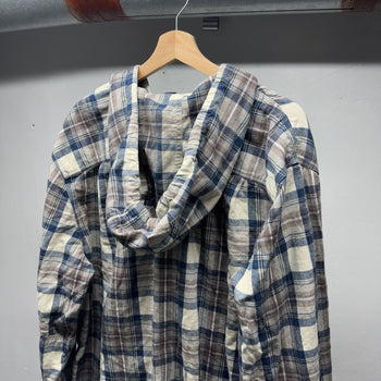 2000s LL Bean Hooded Plaid Flannel Shirt Jacket
