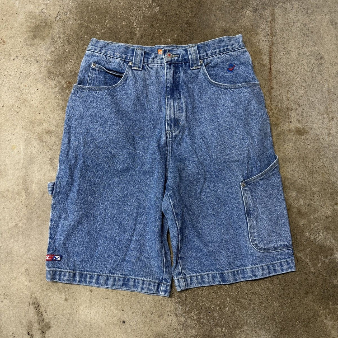 2000s Y2K MIC CHECK BAGGY FADED DENIM SHORTS