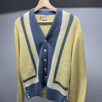 1970s Faded Orlon Acrylic Vertical Striped Cardigan Sweater