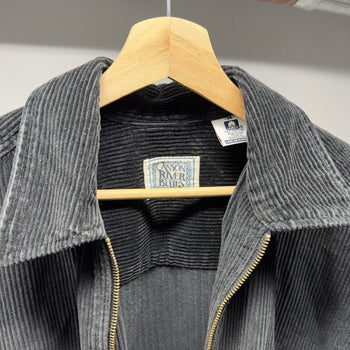 1990s Y2K Black Heavy Zip Up Corduroy Shirt Jacket