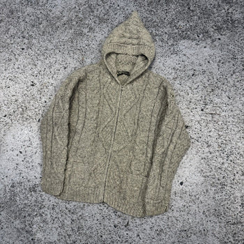 Sudadera con capucha y cremallera de punto trenzado de lana de los años 90