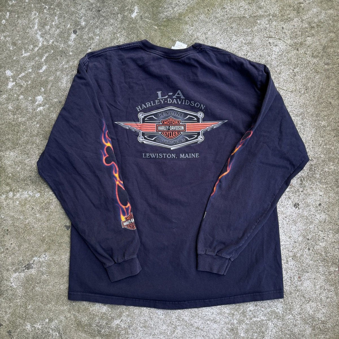 2000S HARLEY DAVIDSON ACE OF SPADES FLAME LONGSLEEVE TEE