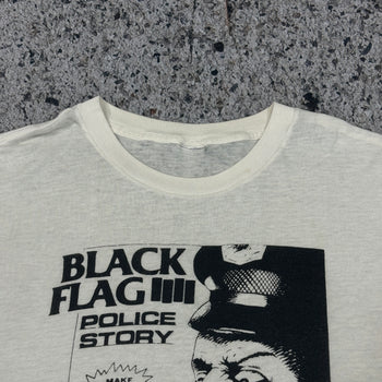 1980s THRASHED BLACK FLAG 4 POLICE STORY TEE