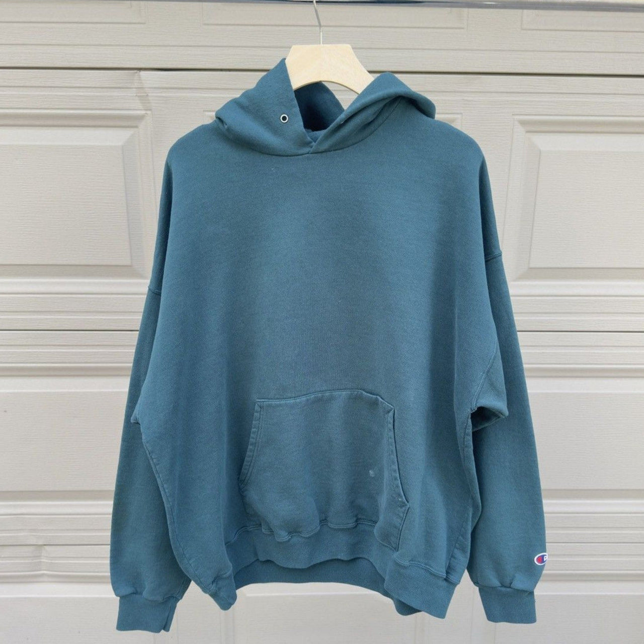 2000s Teal Sun Faded Thrashed Distressed Hoodie