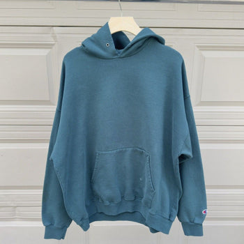 2000s Teal Sun Faded Thrashed Distressed Hoodie