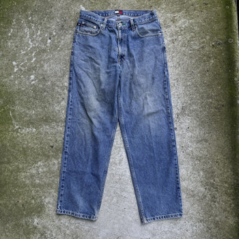 1990S Y2K TOMMY JEANS BAGGY FADED BLUE DENIM JEANS