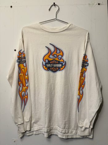 2000s HARLEY DAVIDSON FLAME LOGO FADED THRASHED LONGSLEEVE