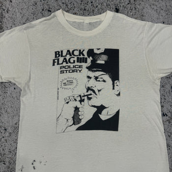 1980s THRASHED BLACK FLAG 4 POLICE STORY TEE