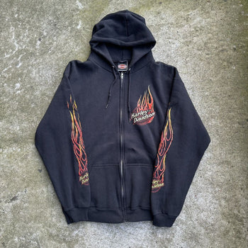 1990s HARLEY DAVIDSON MOTOR CITY FLAME ZIP UP HOODIE