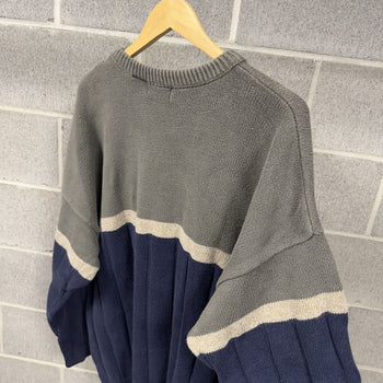 1990s Blue Green Ribbed Cotton Sweater