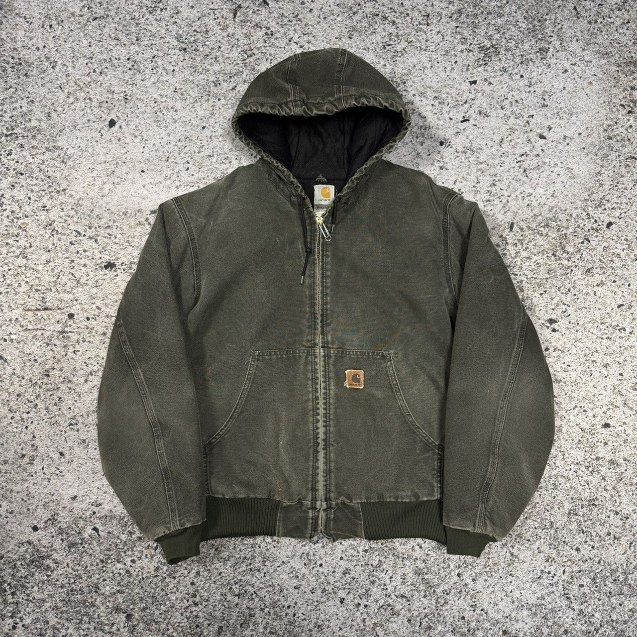 2000s CARHARTT FADED THRASHED GREEN HOODED WORK JACKET