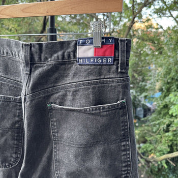 1990s Y2K Faded Black Tommy Jeans Wide Leg Carpenter Jeans