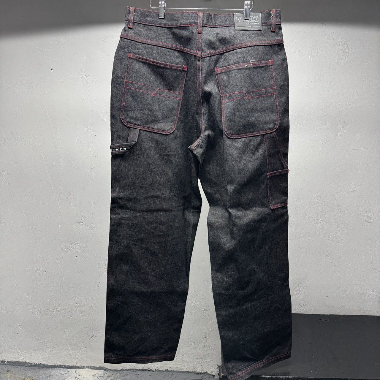 1990s Y2K Black Raw Denim Baggy Wide Leg Skater Jeans