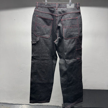 1990s Y2K Black Raw Denim Baggy Wide Leg Skater Jeans