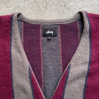 STUSSY MOHAIR VERTICAL STRIPED FUZZY CARDIGAN