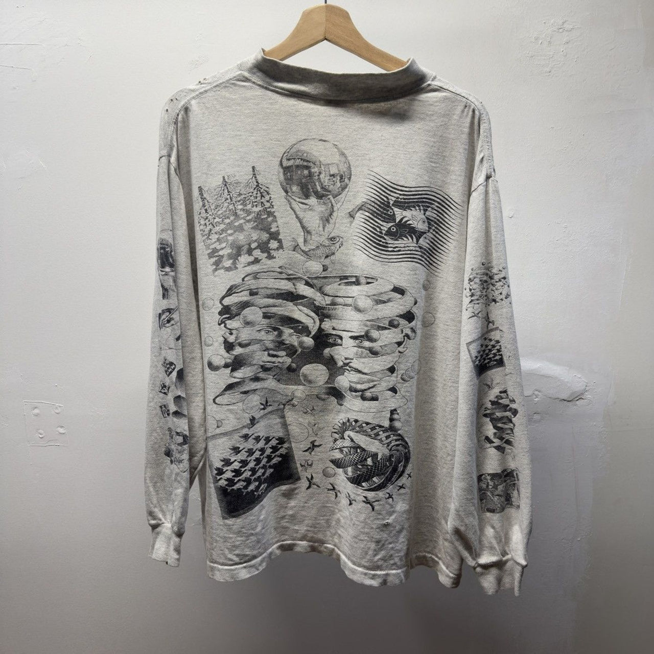 Vintage 1990s Made in USA M.C. Escher Faded Distressed Longsleeve Art Tee